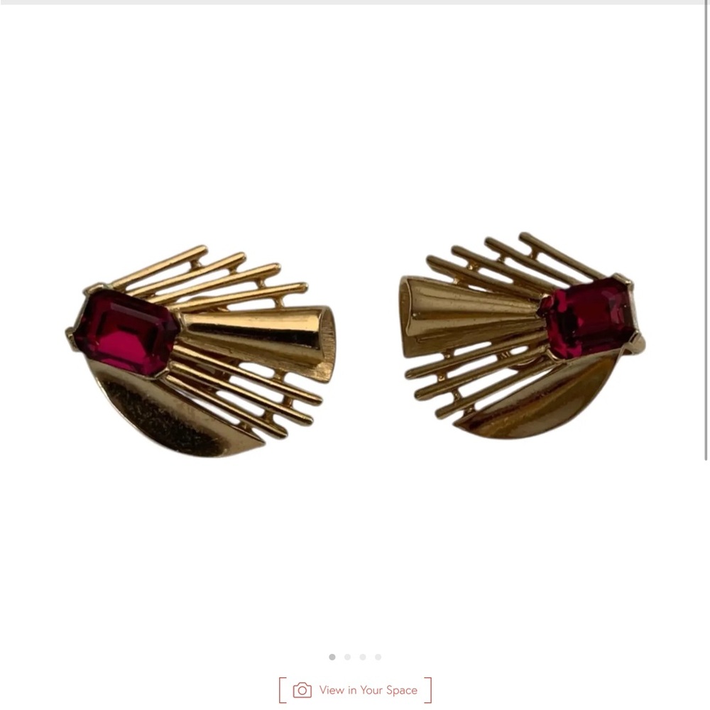 Trifari Gold and Red Earrings
